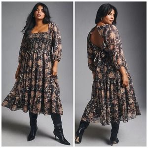 NWOT Let Me Be x Anthropologie Floral Smocked Cut Out Midi Dress $248 XL